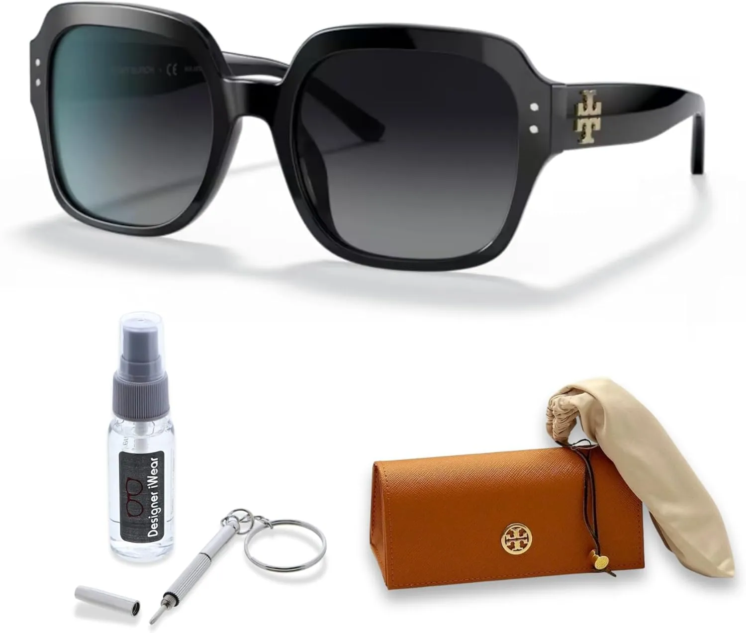 Tory Burch TY7143U Extra Large Square Sunglasses for Women   BUNDLE with Designer iWear Eyewear Care Kit