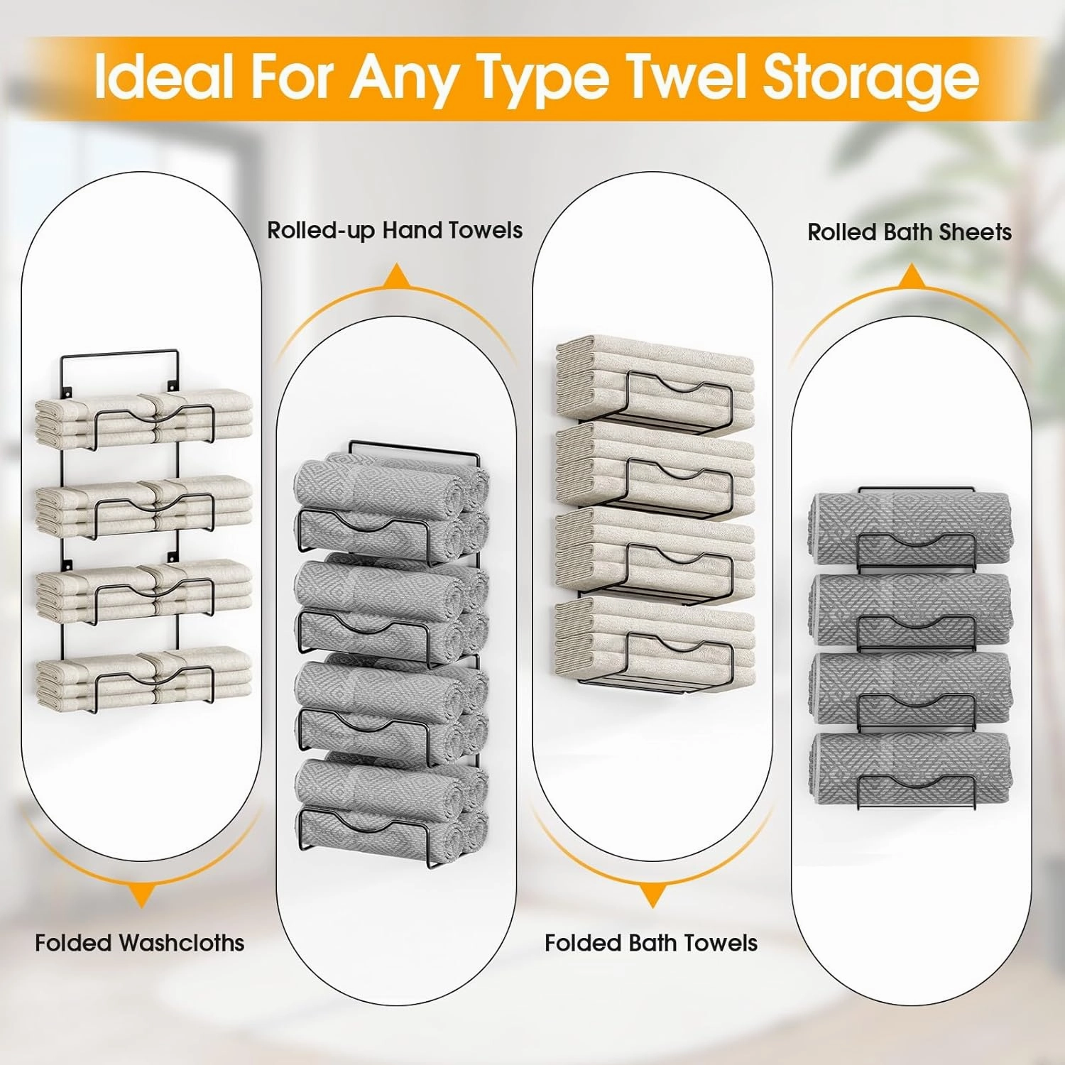 Towel Racks for Bathroom,Towel Rack Wall Mounted, 6 Tier Rolled Or Folded Towel Holder with Floating Shelves, Bathroom Towel Holder for Bath, Hand Towels,Metal and Wood