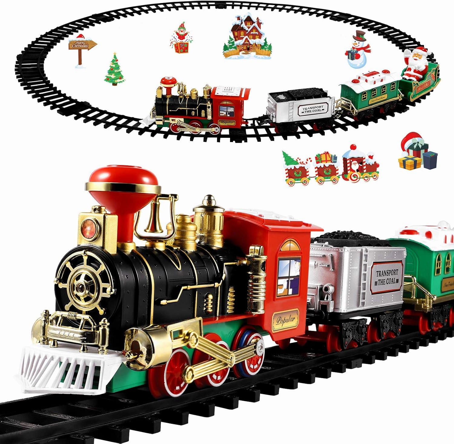 Toyvian Christmas Railway Train Set with 47.2" Railway Track & 4 Cars Lights and Sounds Railway,Battery Operated Locomotive Engine Play Set Electronic Toys Gift for Kids