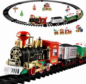 Toyvian Christmas Railway Train Set with 47.2" Railway Track & 4 Cars Lights and Sounds Railway,Battery Operated Locomotive Engine Play Set Electronic Toys Gift for Kids