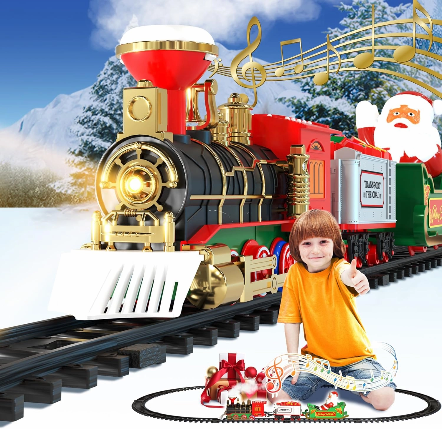 Train Set, Electric Train Toys with Steam Smoke & Light & Sound (On/Off) & Tracks, Birthday Gifts for 3 4 5 6 7 8  Years Old Boys Kids, Trains for Toddlers 3-5