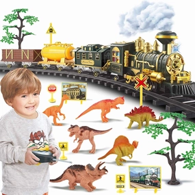 Train Set for Christmas Tree, Updated Large Remote Control Electric Train Toy for Boys Girls w/Smokes, Lights & Sound, Railway Kits w/Steam Locomotive Engine, for 2 3 4 5 6 7 8  Year Old Kids