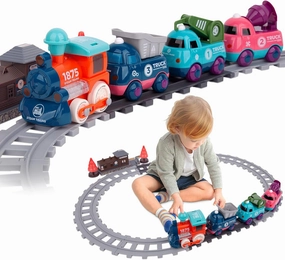 train sets for boys 2-4, Electric Train Toys, Battery Operated Train and Circular Train Track, for 3 4 5 6 7 8  year old Kids Toddlers