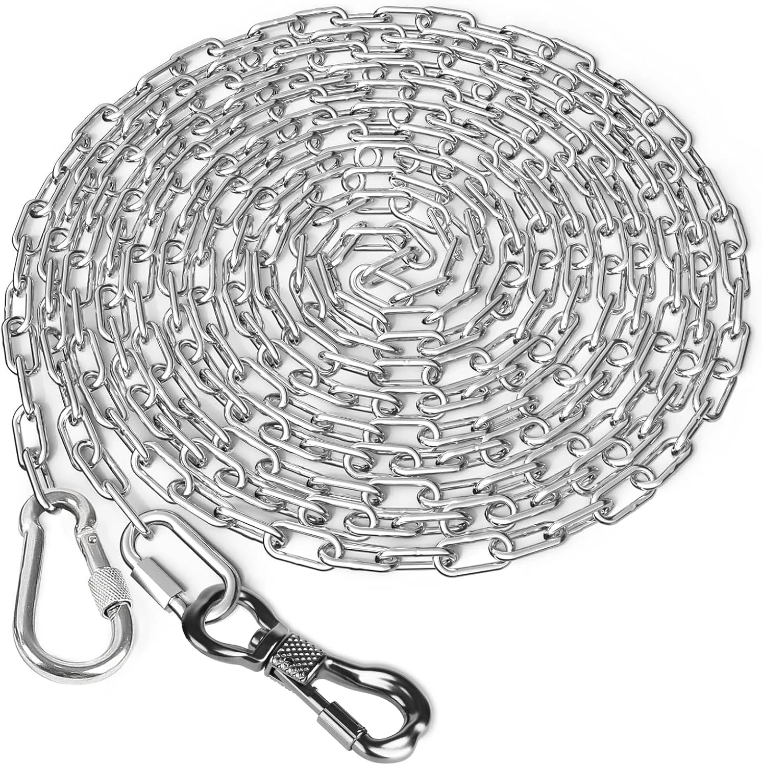 Tresbro Heavy Duty Dog Chains for Outside, 15FT Stainless Steel Tie Out Cable with Swivel Hook for Small Medium Dogs, Metal Chew Proof Pet Runner Chain Leash Lead for Outdoor Camping Hiking Yard, 3MM