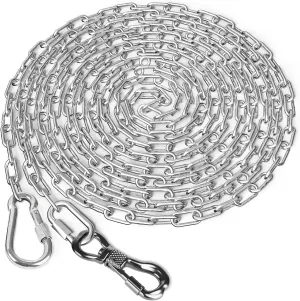 Tresbro Heavy Duty Dog Chains for Outside, 15FT Stainless Steel Tie Out Cable with Swivel Hook for Small Medium Dogs, Metal Chew Proof Pet Runner Chain Leash Lead for Outdoor Camping Hiking Yard, 3MM