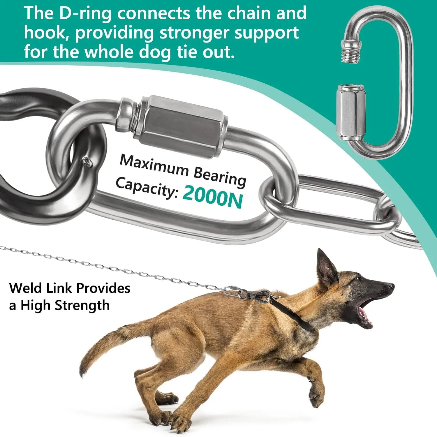 Tresbro Heavy Duty Dog Chains for Outside, 15FT Stainless Steel Tie Out Cable with Swivel Hook for Small Medium Dogs, Metal Chew Proof Pet Runner Chain Leash Lead for Outdoor Camping Hiking Yard, 3MM