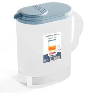 Tribello Pitcher with Lid 1 Gallon, Slim Clear Plastic Water Pitcher with Pivot-top Spout Lids, Iced Tea Pitcher for Fridge, Freezer/Dishwasher Safe, and BPA/Phthalate Free