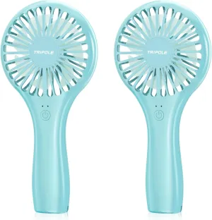 TriPole 2 Pack Handheld Mini Portable Fans Blue, Rechargeable Battery Operated Small Fan for Outdoor Travel Kids Trip, Cute Design Powerful Personal Lash Dryer for Makeup Eyelash Extensions