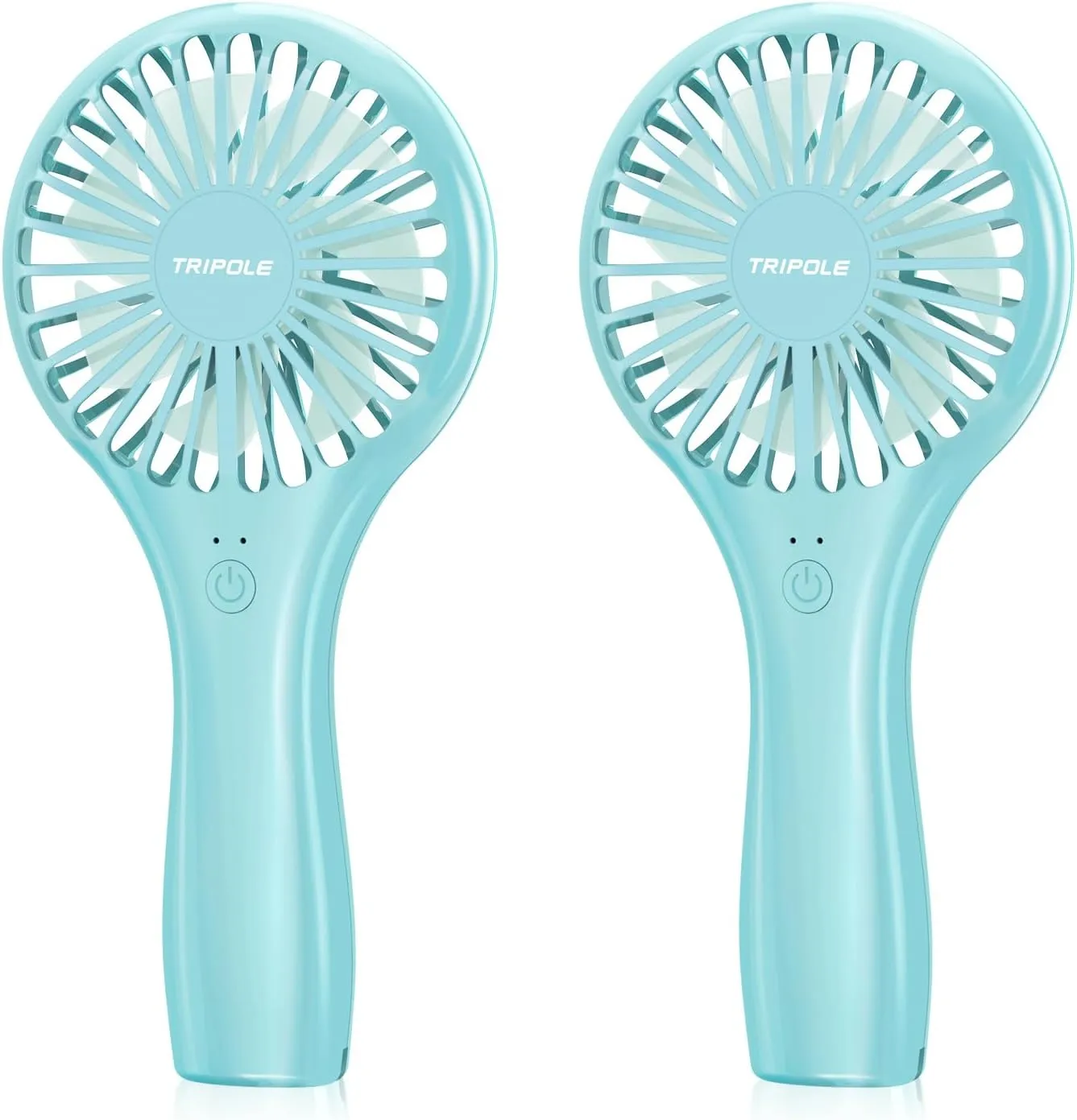 TriPole 2 Pack Handheld Mini Portable Fans Blue, Rechargeable Battery Operated Small Fan for Outdoor Travel Kids Trip, Cute Design Powerful Personal Lash Dryer for Makeup Eyelash Extensions