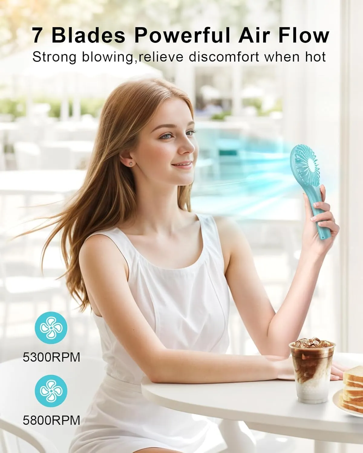 TriPole 2 Pack Handheld Mini Portable Fans Blue, Rechargeable Battery Operated Small Fan for Outdoor Travel Kids Trip, Cute Design Powerful Personal Lash Dryer for Makeup Eyelash Extensions