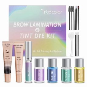 Troocolor Brow Lamination Kit and Color Black, Instant Lash Lift and Black Kit for Fuller Thicker Brows, Professional DIY Eyebrow Coloring Kit for Beginners Pro Use