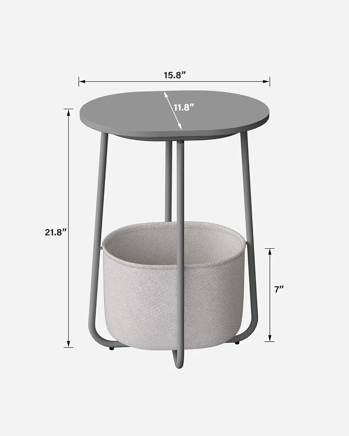TUTOTAK Small Side Table, Oval End Table, Night Stand, Bedside Table, Set of 2, Sofa Table with Cloth Storage Basket, Living Room, Bed Room, Dark Grey TB01BH0632