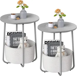 TUTOTAK Small Side Table, Oval End Table, Night Stand, Bedside Table, Set of 2, Sofa Table with Cloth Storage Basket, Living Room, Bed Room, Dark Grey TB01BH0632