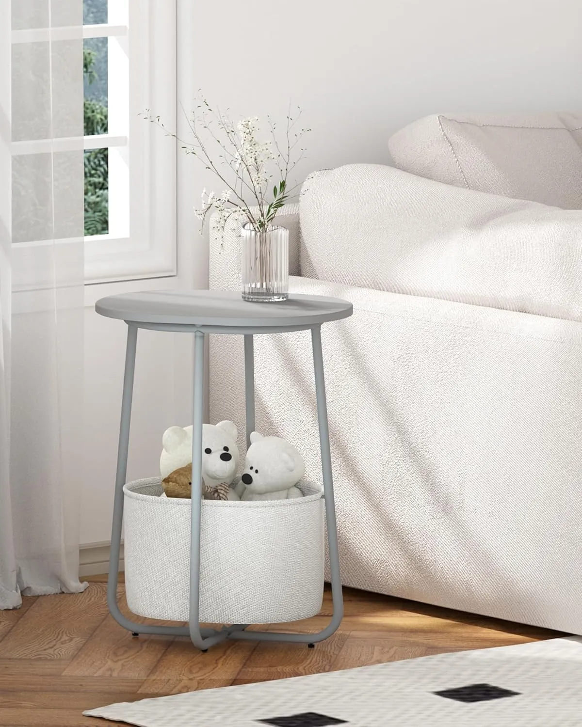 TUTOTAK Small Side Table, Oval End Table, Night Stand, Bedside Table, Set of 2, Sofa Table with Cloth Storage Basket, Living Room, Bed Room, Dark Grey TB01BH0632