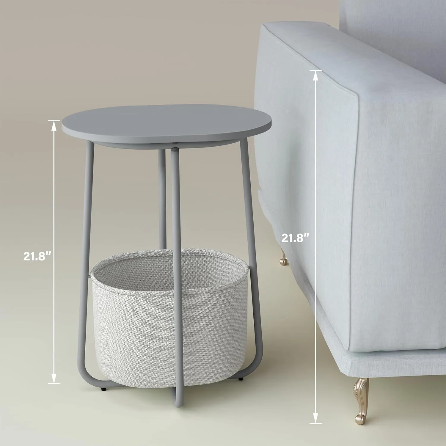 TUTOTAK Small Side Table, Oval End Table, Night Stand, Bedside Table, Set of 2, Sofa Table with Cloth Storage Basket, Living Room, Bed Room, Dark Grey TB01BH0632