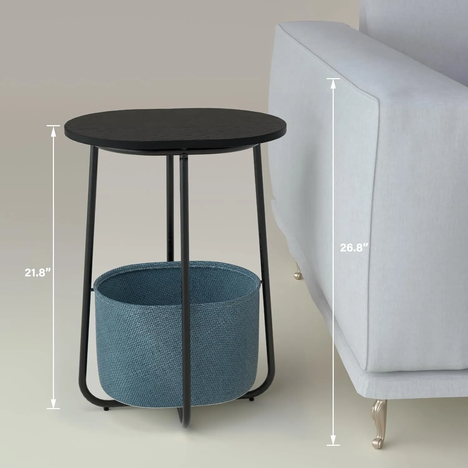TUTOTAK Small Side Table, Oval End Table, Night Stand, Bedside Table, Sofa Table with Cloth Storage Basket, Living Room, Bed Room, Black TB01BK063