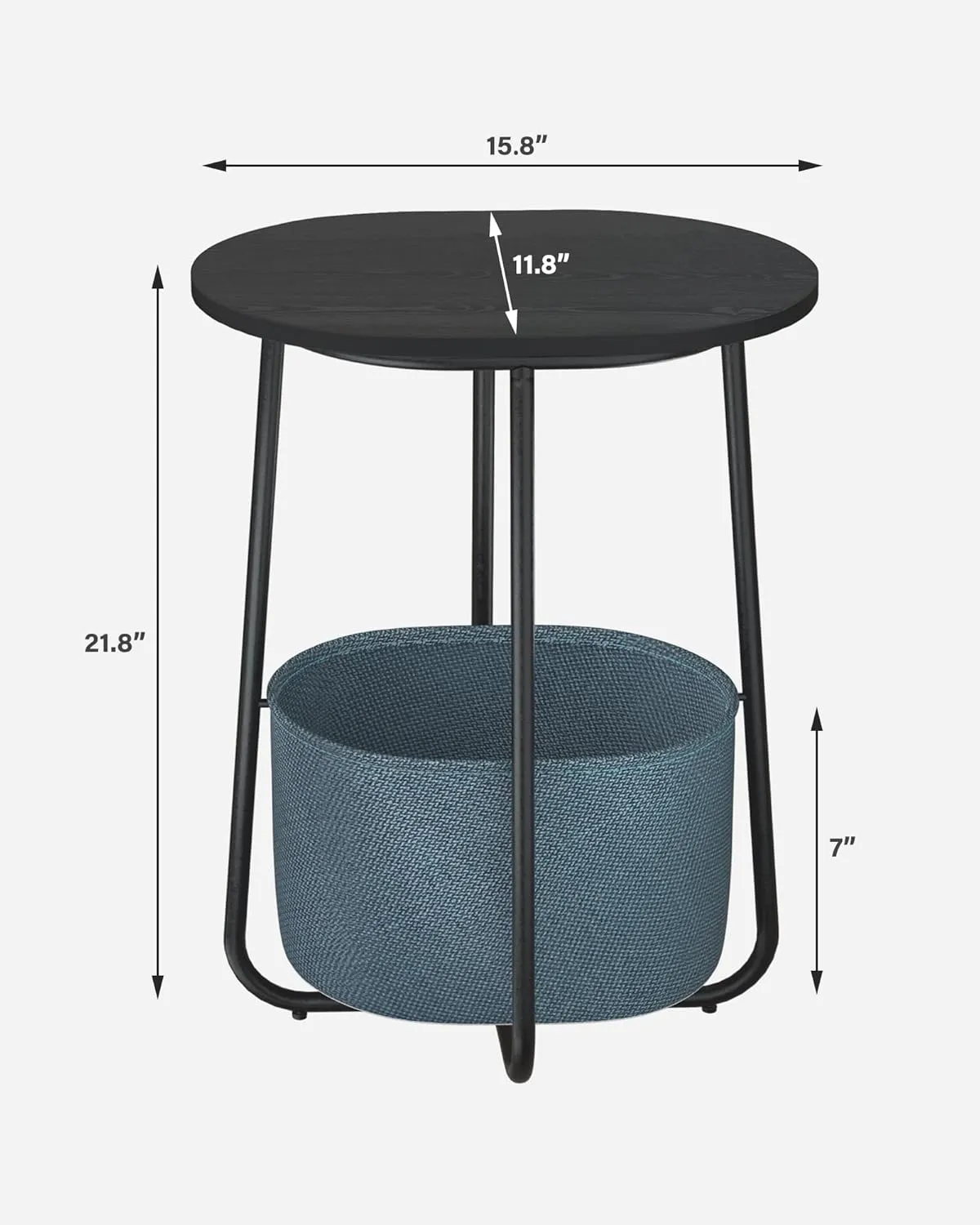 TUTOTAK Small Side Table, Oval End Table, Night Stand, Bedside Table, Sofa Table with Cloth Storage Basket, Living Room, Bed Room, Black TB01BK063
