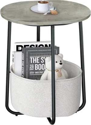 TUTOTAK Small Side Table, Oval End Table, Night Stand, Bedside Table, Sofa Table with Cloth Storage Basket, Living Room, Bed Room, Greige TB01BG063