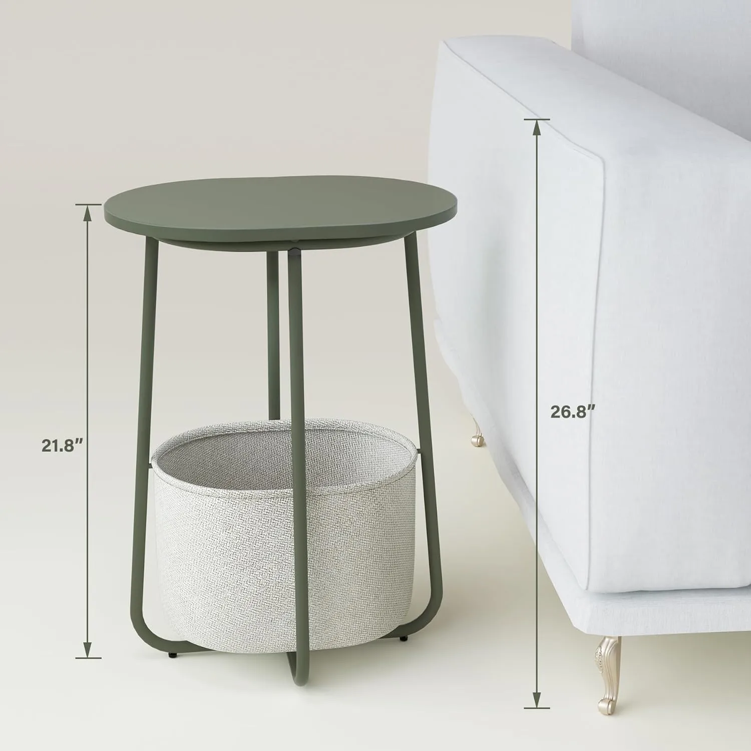 TUTOTAK Small Side Table, Oval End Table, Night Stand, Bedside Table, Sofa Table with Cloth Storage Basket, Living Room, Bed Room, Olive Green TB01BOG063