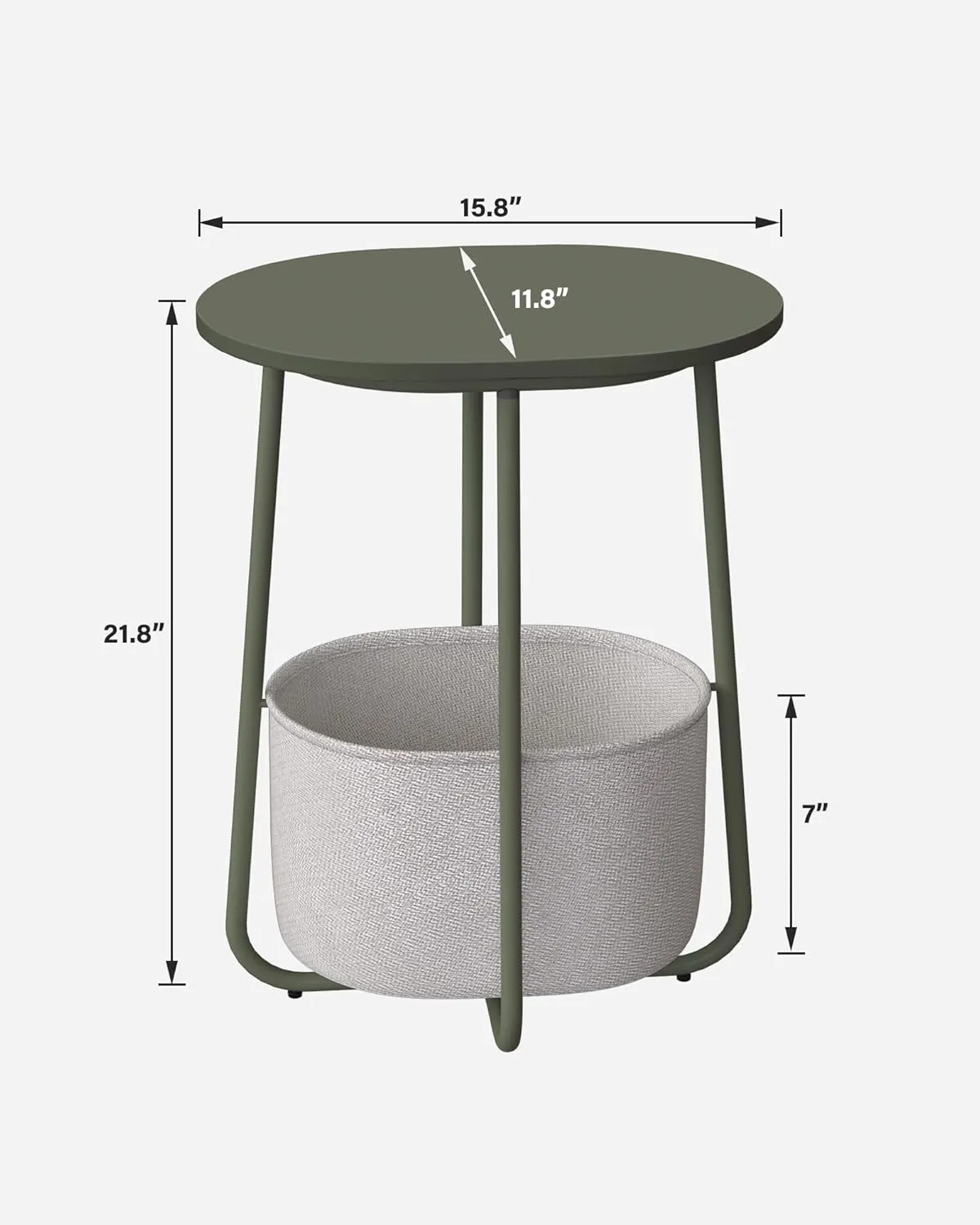 TUTOTAK Small Side Table, Oval End Table, Night Stand, Bedside Table, Sofa Table with Cloth Storage Basket, Living Room, Bed Room, Olive Green TB01BOG063