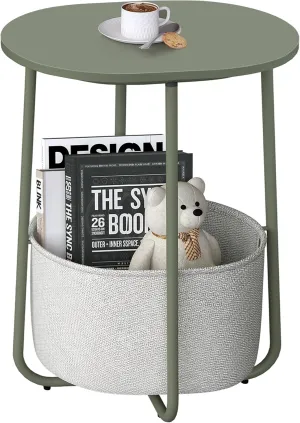 TUTOTAK Small Side Table, Oval End Table, Night Stand, Bedside Table, Sofa Table with Cloth Storage Basket, Living Room, Bed Room, Olive Green TB01BOG063