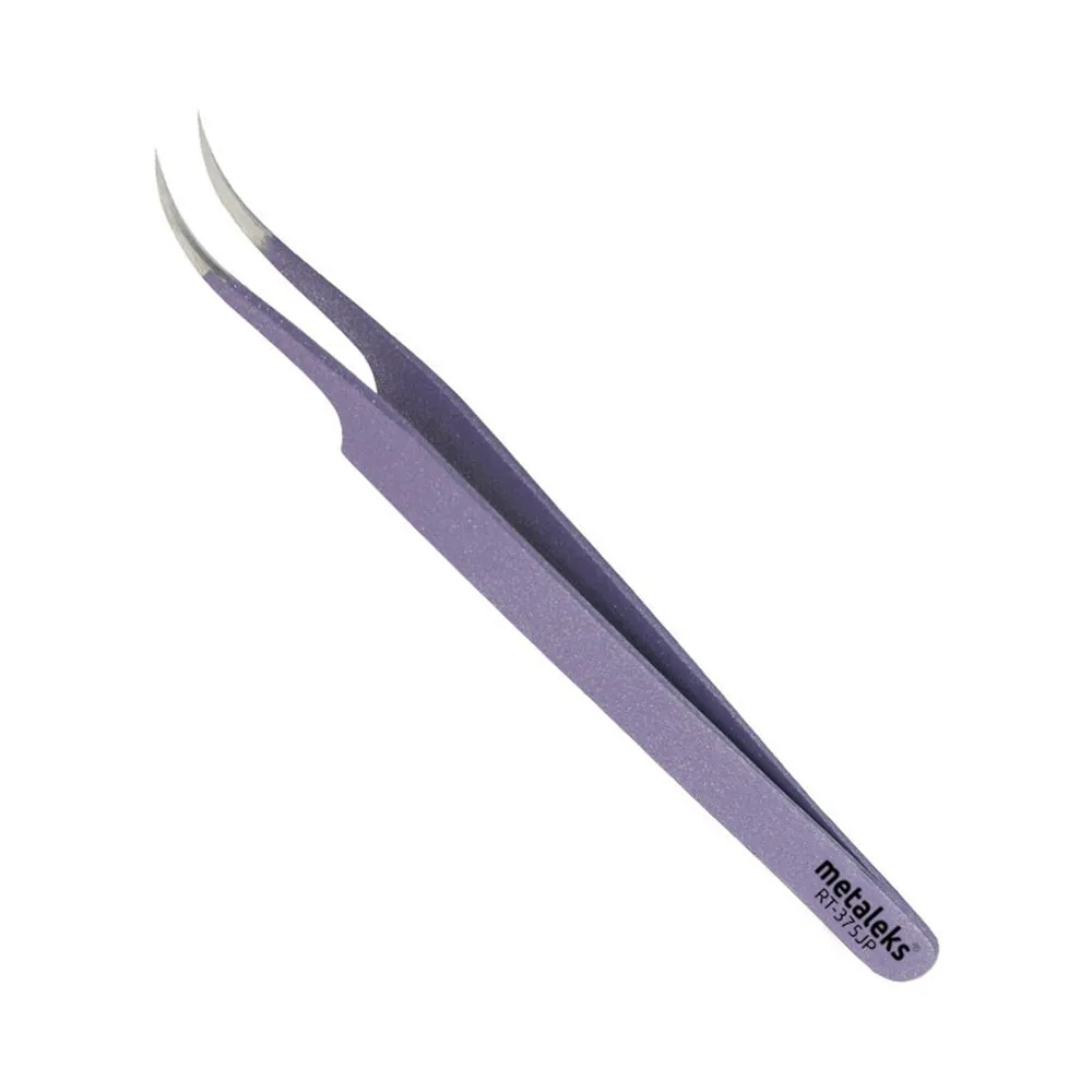 Tweezers for Eyelash Extension - Straight and Curved Pointed Tweezers - Professional Stainless Steel Precision Tweezers set - 2 Pcs - With Pouch In Purple Powder Coating