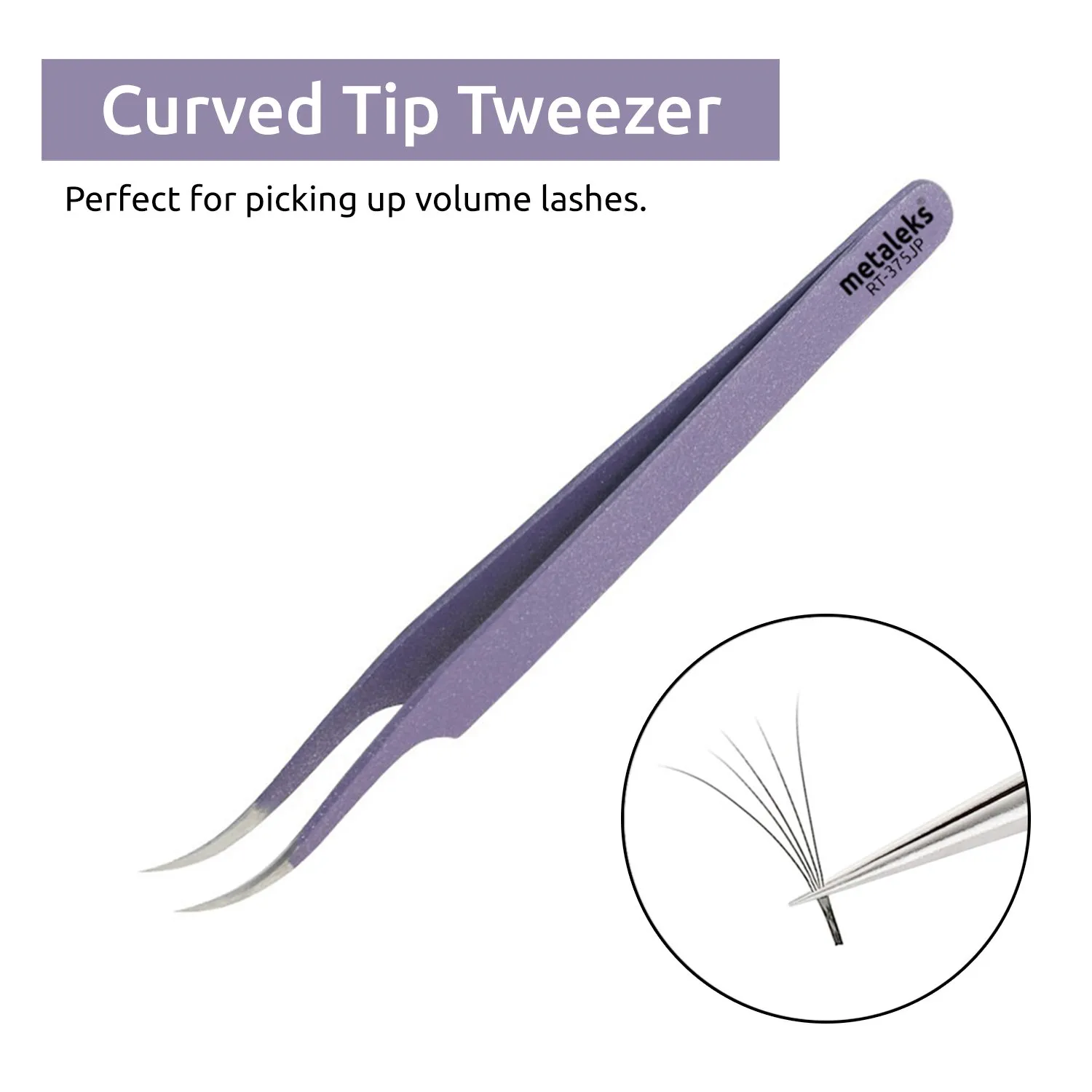 Tweezers for Eyelash Extension - Straight and Curved Pointed Tweezers - Professional Stainless Steel Precision Tweezers set - 2 Pcs - With Pouch In Purple Powder Coating