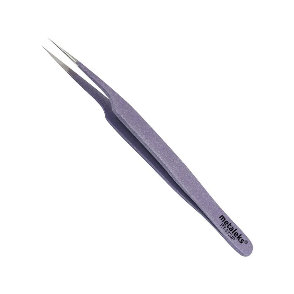 Tweezers for Eyelash Extension - Straight and Curved Pointed Tweezers - Professional Stainless Steel Precision Tweezers set - 2 Pcs - With Pouch In Purple Powder Coating