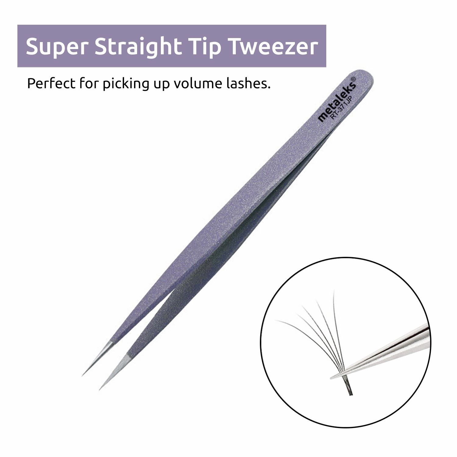 Tweezers for Eyelash Extension - Straight and Curved Pointed Tweezers - Professional Stainless Steel Precision Tweezers set - 2 Pcs - With Pouch In Purple Powder Coating