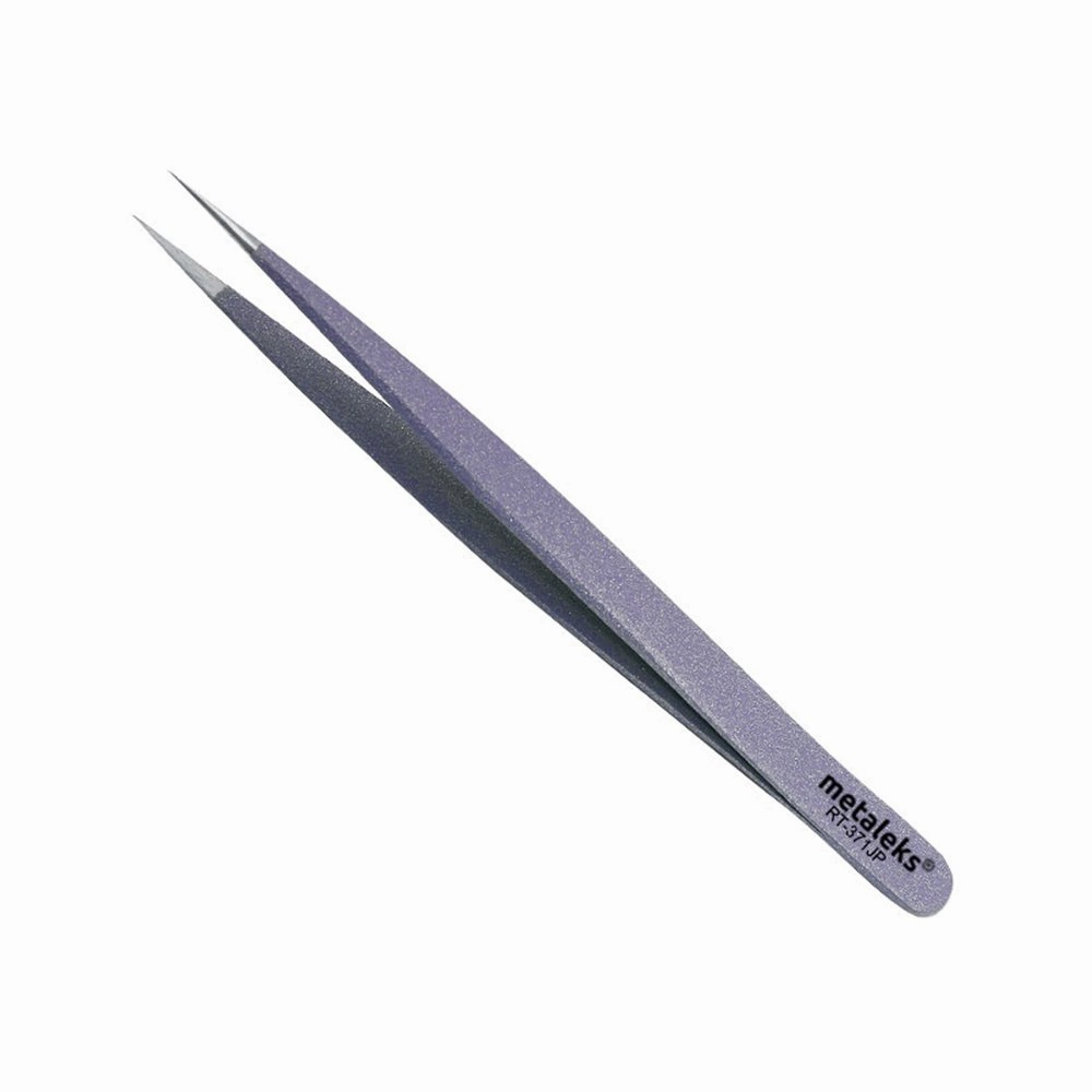Tweezers for Eyelash Extension - Straight and Curved Pointed Tweezers - Professional Stainless Steel Precision Tweezers set - 2 Pcs - With Pouch In Purple Powder Coating