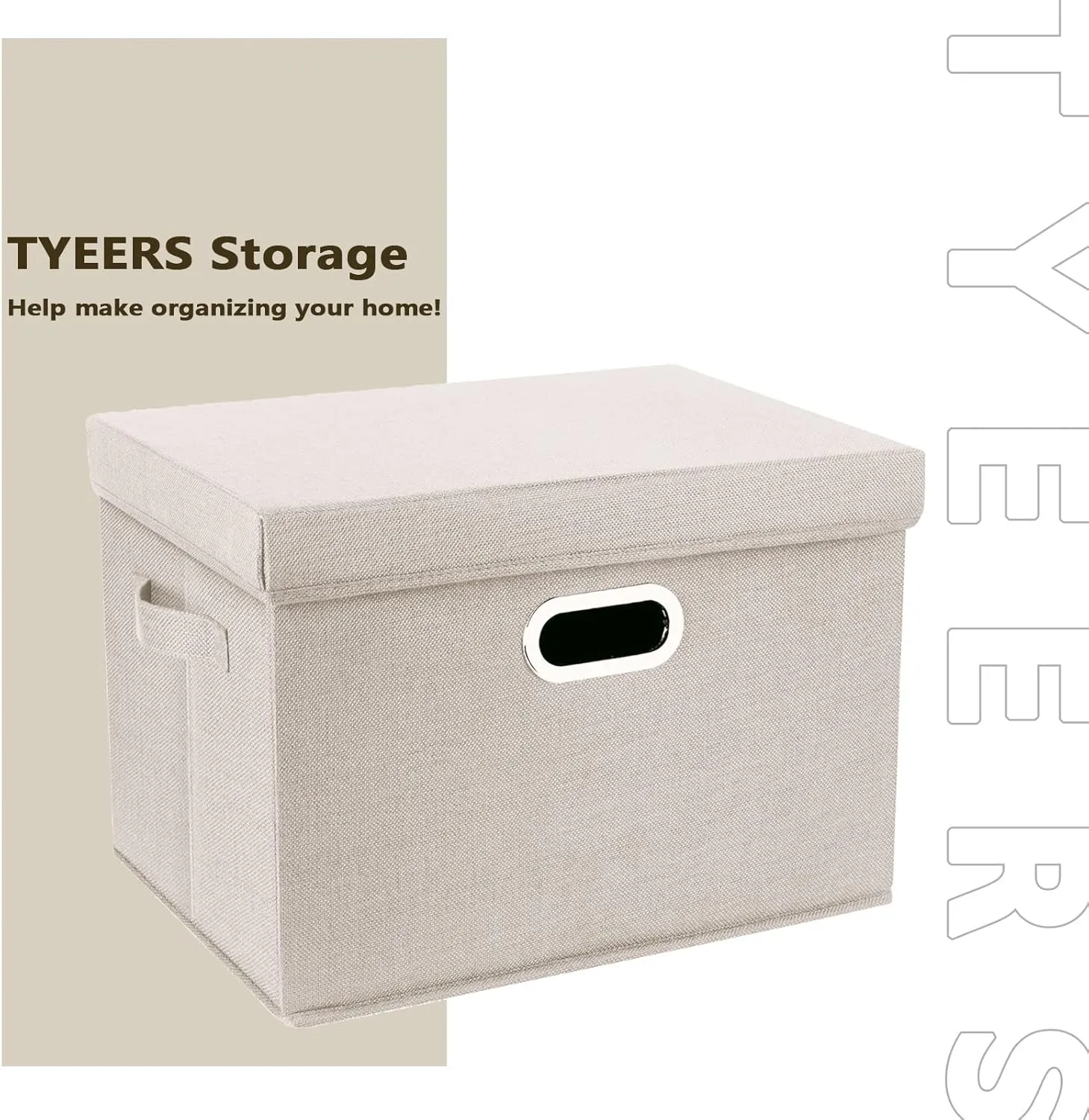 TYEERS Collapsible Storage Bins With Lids, Large Fabric Storage Boxes - 2 Pack - Beige