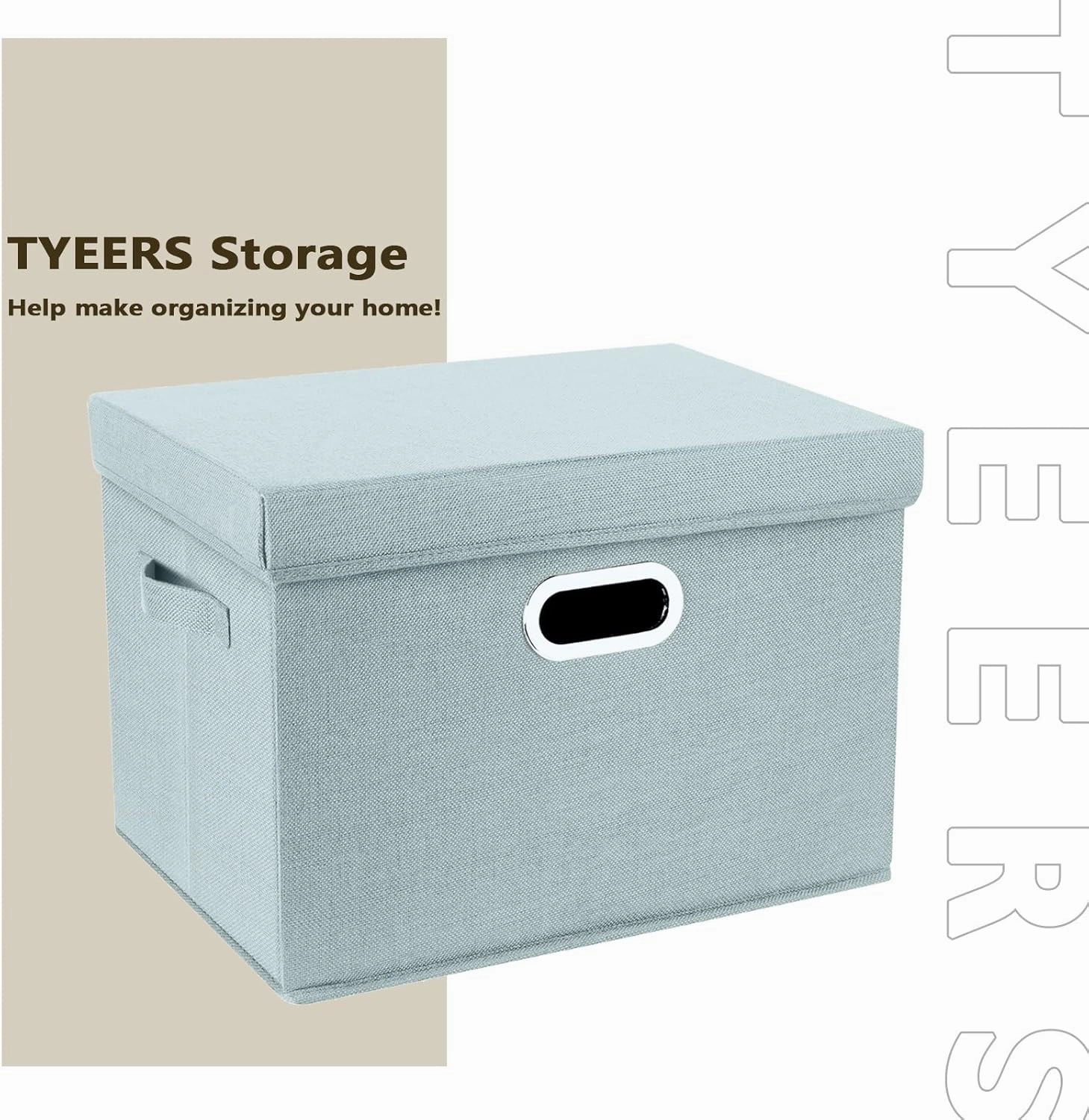 TYEERS Large Storage Bins with Lids, Collapsible, Washable, Fabric Storage Boxes for Organizing, 17.3x11.8x11.4 inches, 3 Pack, Aqua Spring