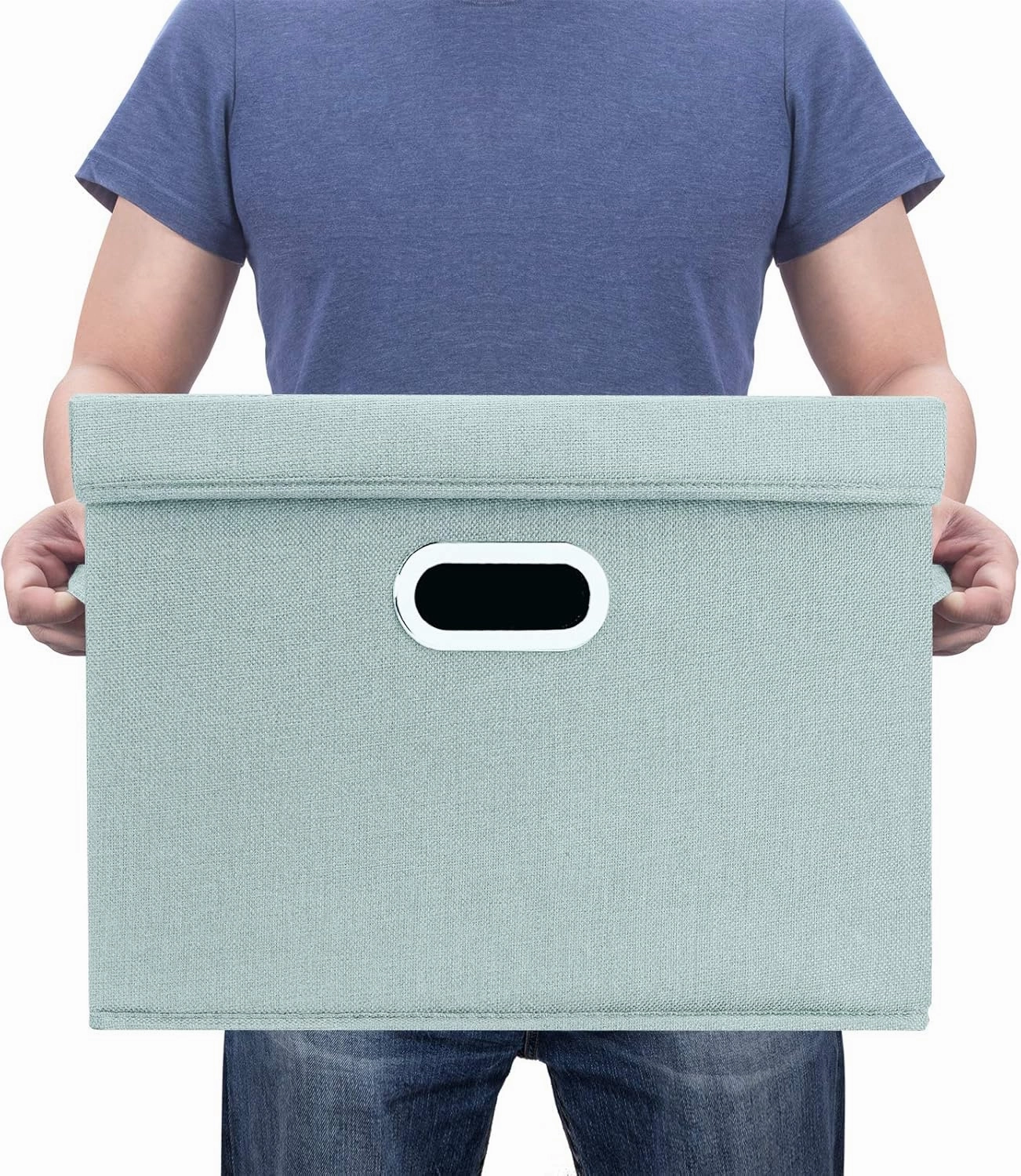 TYEERS Large Storage Bins with Lids, Collapsible, Washable, Fabric Storage Boxes for Organizing, 17.3x11.8x11.4 inches, 3 Pack, Aqua Spring