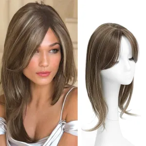 UDU Hair Toppers for Women for Thin Hair Highlights Synthetic Fiber Hair Toppers Hair Pieces for Women Ladies Ash Brown Muti-layer Long Straight Wavy Clip in Wiglets with Fringe bangs