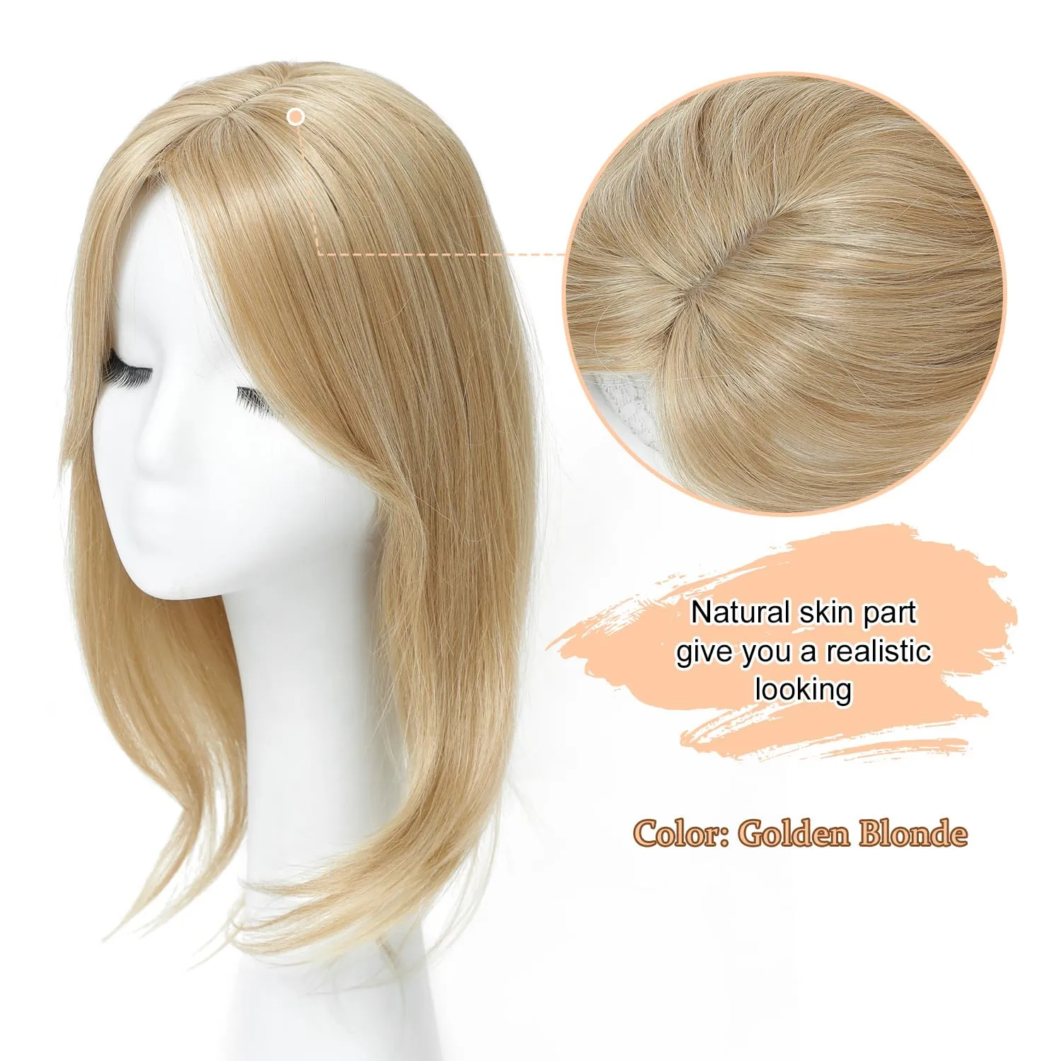 UDU Hair Toppers for Women for Thinning Hair Dark Blonde Highlights Synthetic Fiber Hair Toppers Hair Pieces for Women Ladies Muti-layer Long Straight Wavy Clip in Wiglets with Fringe bangs