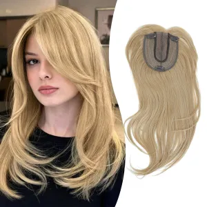 UDU Hair Toppers for Women for Thinning Hair Dark Blonde Highlights Synthetic Fiber Hair Toppers Hair Pieces for Women Ladies Muti-layer Long Straight Wavy Clip in Wiglets with Fringe bangs