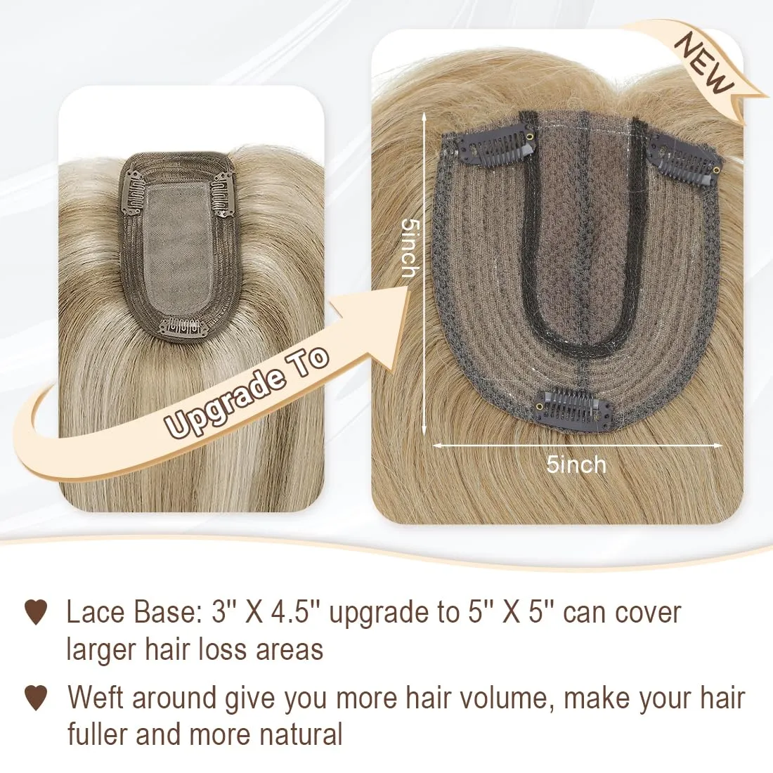 UDU Hair Toppers for Women for Thinning Hair Dark Blonde Highlights Synthetic Fiber Hair Toppers Hair Pieces for Women Ladies Muti-layer Long Straight Wavy Clip in Wiglets with Fringe bangs