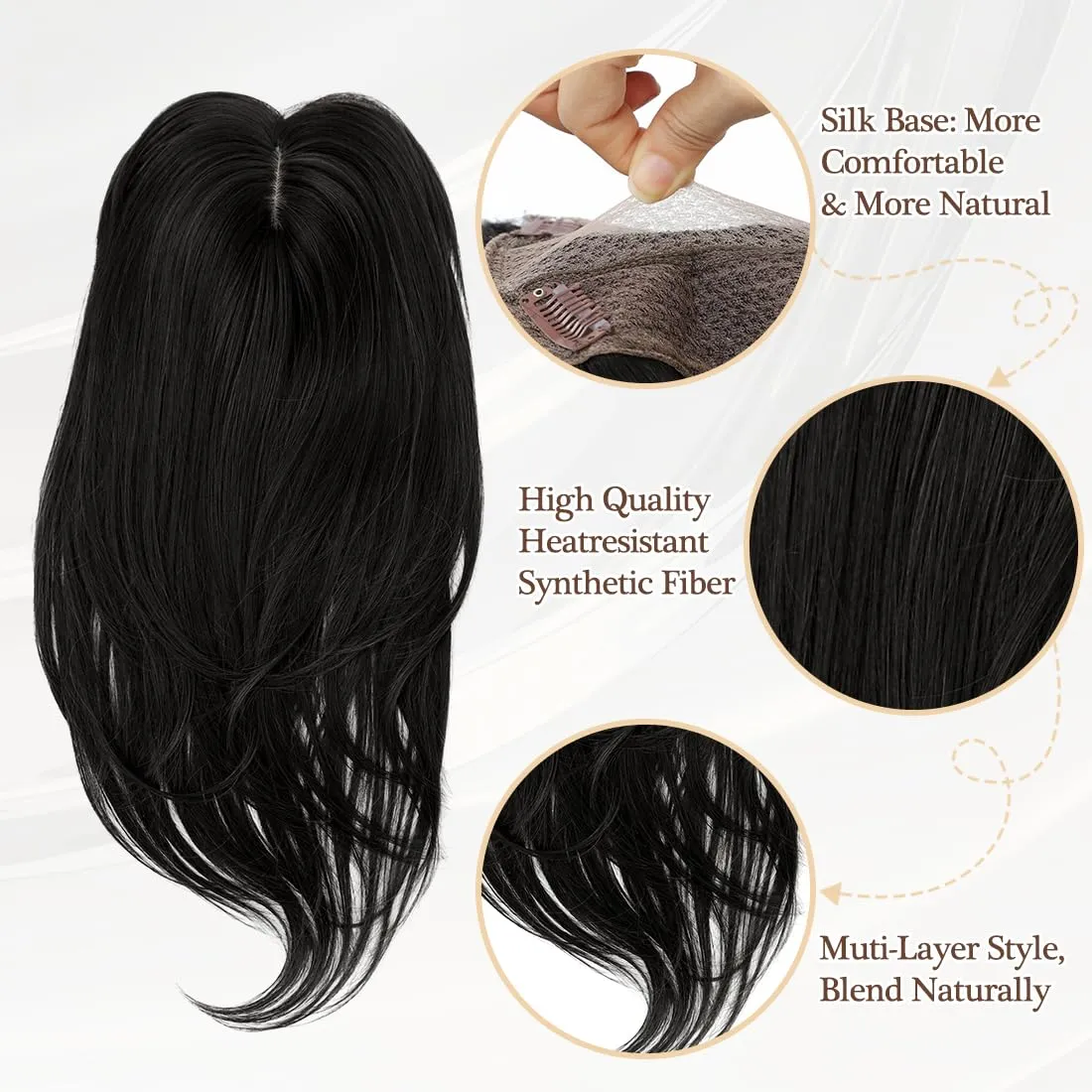 UDU Hair Toppers for Women for Thinning Hair Synthetic Hair Toppers Hair Pieces for Women Ladies Muti-layer Long Straight Wavy Clip in Wiglets with Fringe bangs