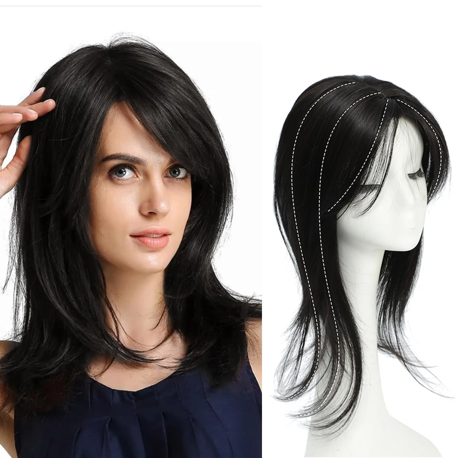 UDU Hair Toppers for Women for Thinning Hair Synthetic Hair Toppers Hair Pieces for Women Ladies Muti-layer Long Straight Wavy Clip in Wiglets with Fringe bangs