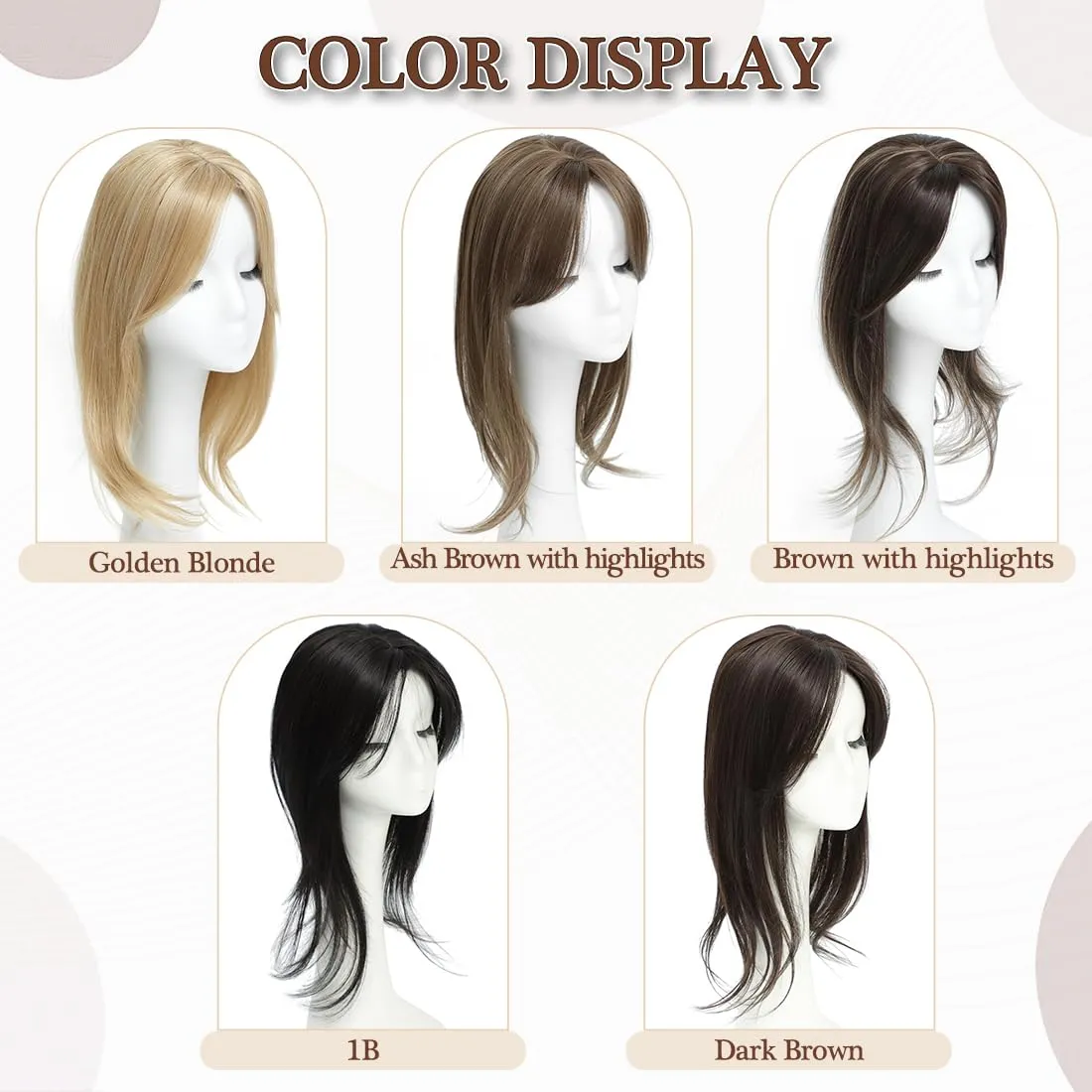 UDU Hair Toppers for Women with Thinning Hair Synthetic Hair Toppers Hair Pieces for Women Ladies Dark Brown Highlights Muti-layer Long Straight Wavy Clip in Wiglets with Fringe bangs