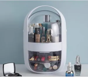 UPGENT Cosmetic Skincare Organisers Makeup Organizer Oval Transparent Cosmetic Storage Display Cabinet Large Capacity Can Hold Jewelry Makeup Brush Lipstick Etc It Can Be Portab