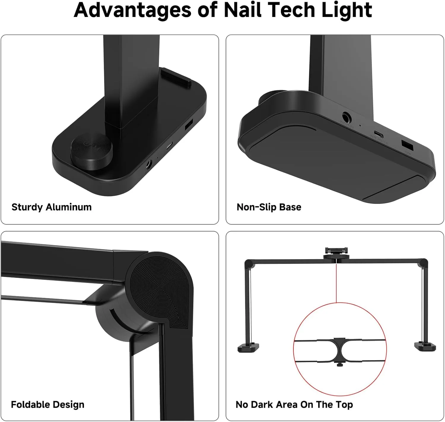 Upgraded Nail Tech Lamp for Desk w/Phone Holder – 34” 40W Foldable LED Desk Light, 3 Color Modes 3000K-6000K, Adjustable Brightness, Ideal for Manicure, Lash Eyelash, Tattoos & More