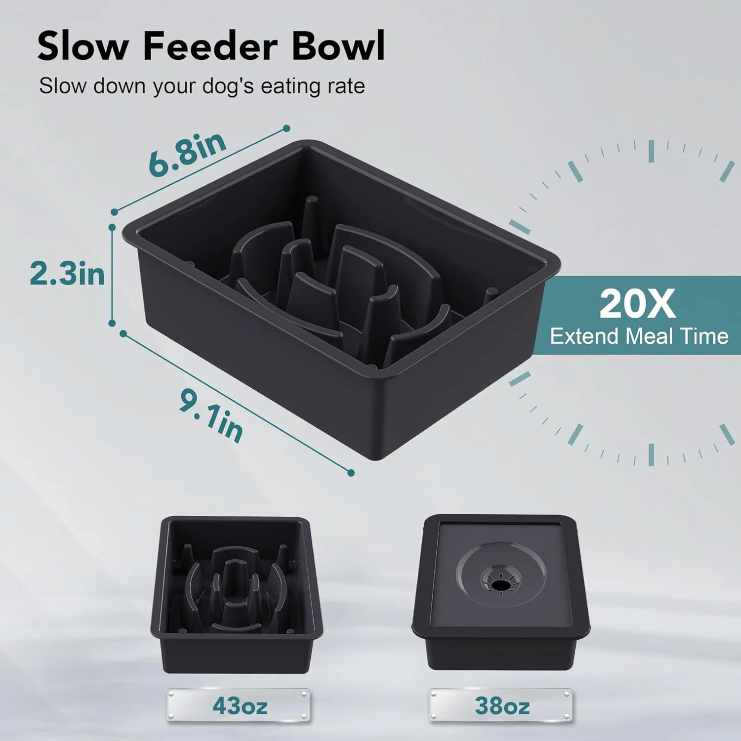 UPSKY 2-in-1 Elevated Bowls Slow Feeder, 4 Height Adjustable Raised Stand No Spill Water Dispenser, Anti-Slip Food and Water Bowl for Small Medium Dogs, Black