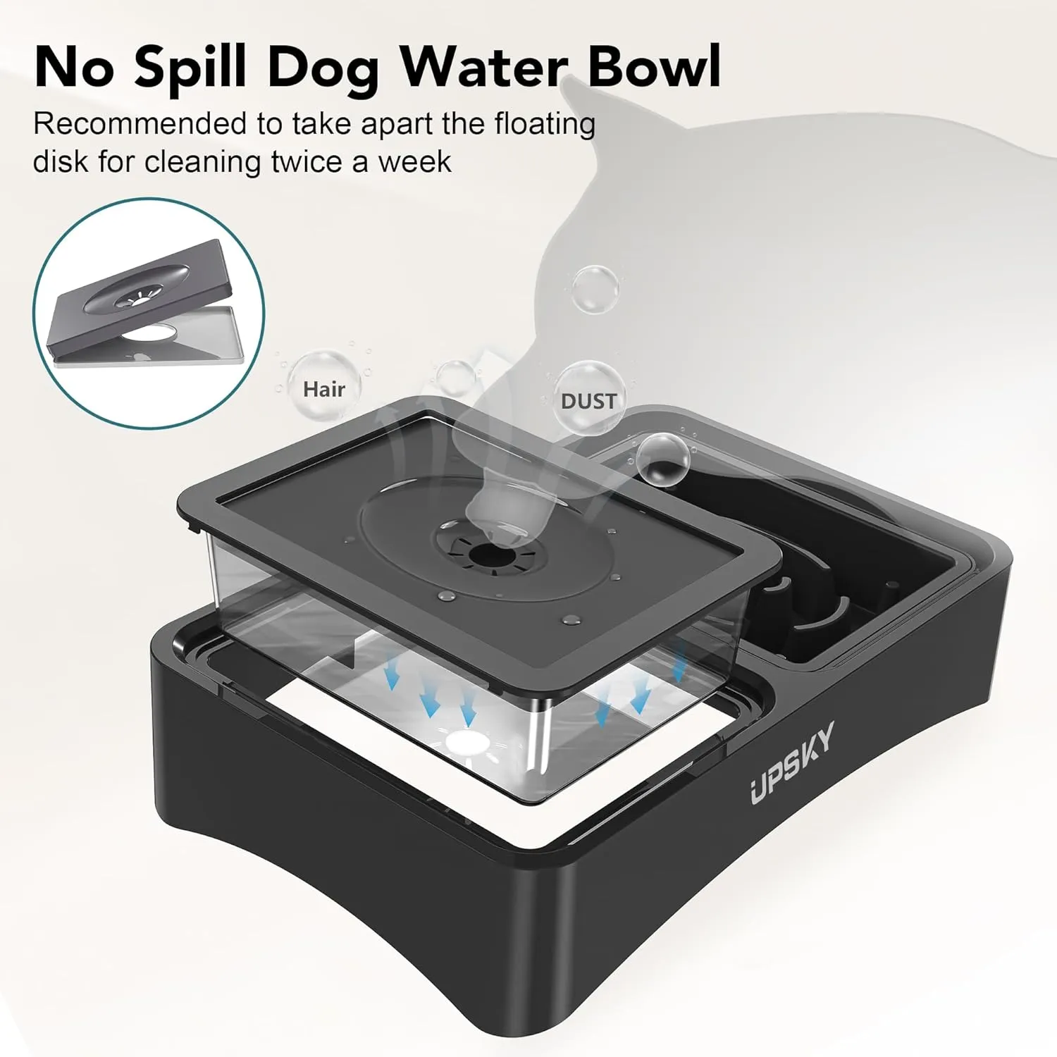 UPSKY 2-in-1 Elevated Bowls Slow Feeder, 4 Height Adjustable Raised Stand No Spill Water Dispenser, Anti-Slip Food and Water Bowl for Small Medium Dogs, Black