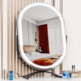 Vanity Mirror with Lights, 10.6"x15" Lighted Makeup Mirror Oval Mirror,LED Makeup Mirror with 3 Color Modes Table Mirror,Light Up Mirror with Touch Control,360 Adjustable