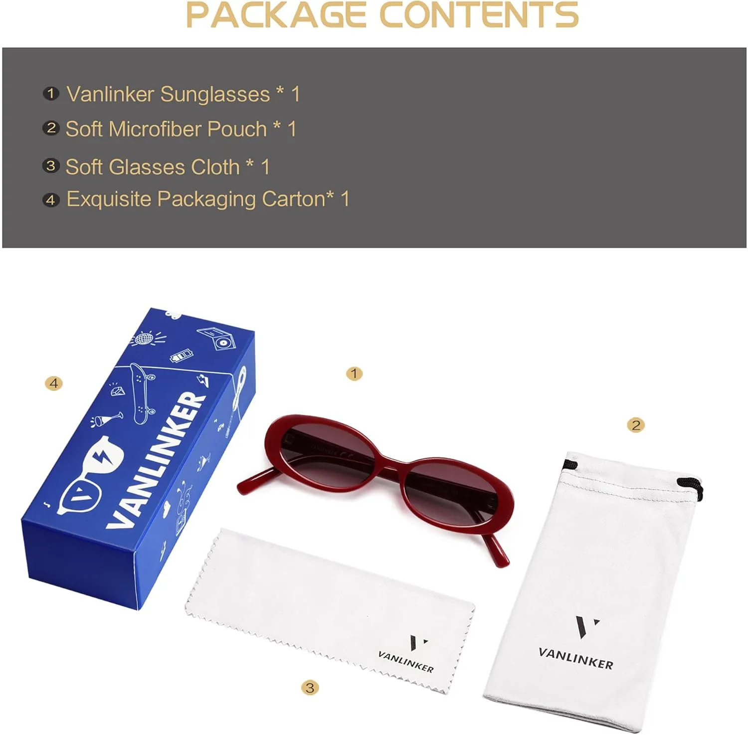 VANLINKER Polarized Retro Oval Sunglasses for Women and Men Small 90s Style VL9580