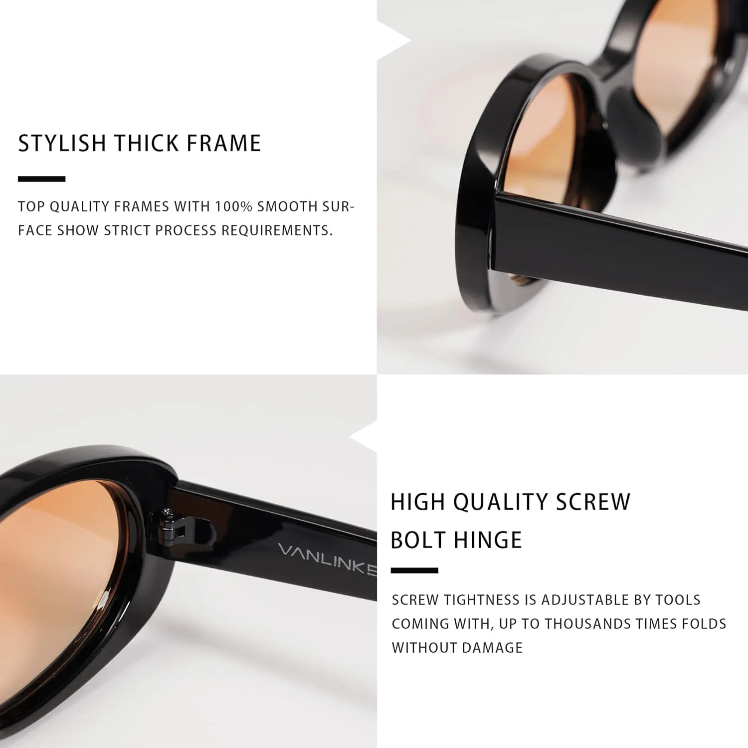 VANLINKER Polarized Retro Oval Sunglasses for Women and Men Small 90s Style VL9580