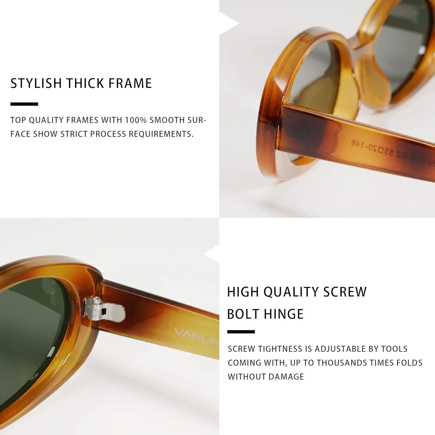 VANLINKER Polarized Retro Oval Sunglasses for Women and Men Small 90s Style VL9580