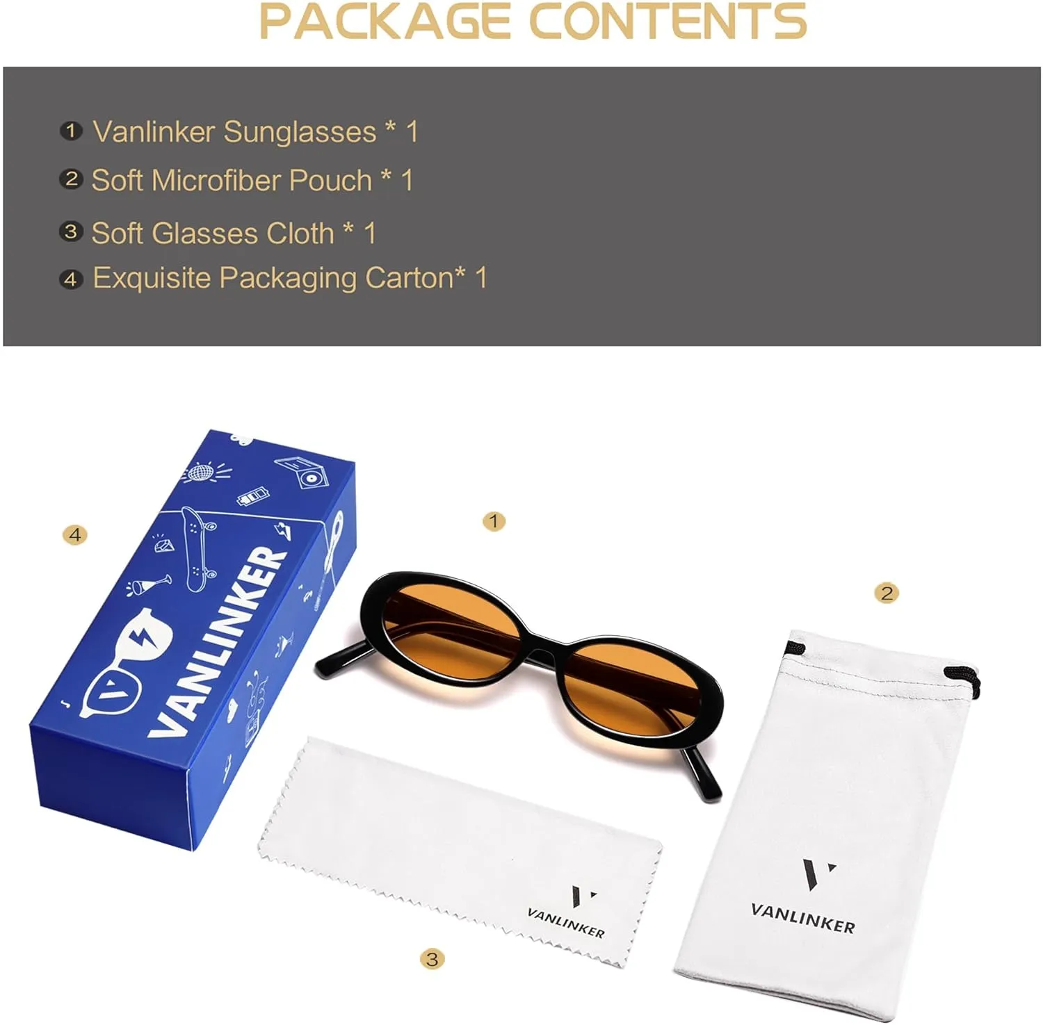VANLINKER Polarized Retro Oval Sunglasses for Women and Men Small 90s Style VL9580