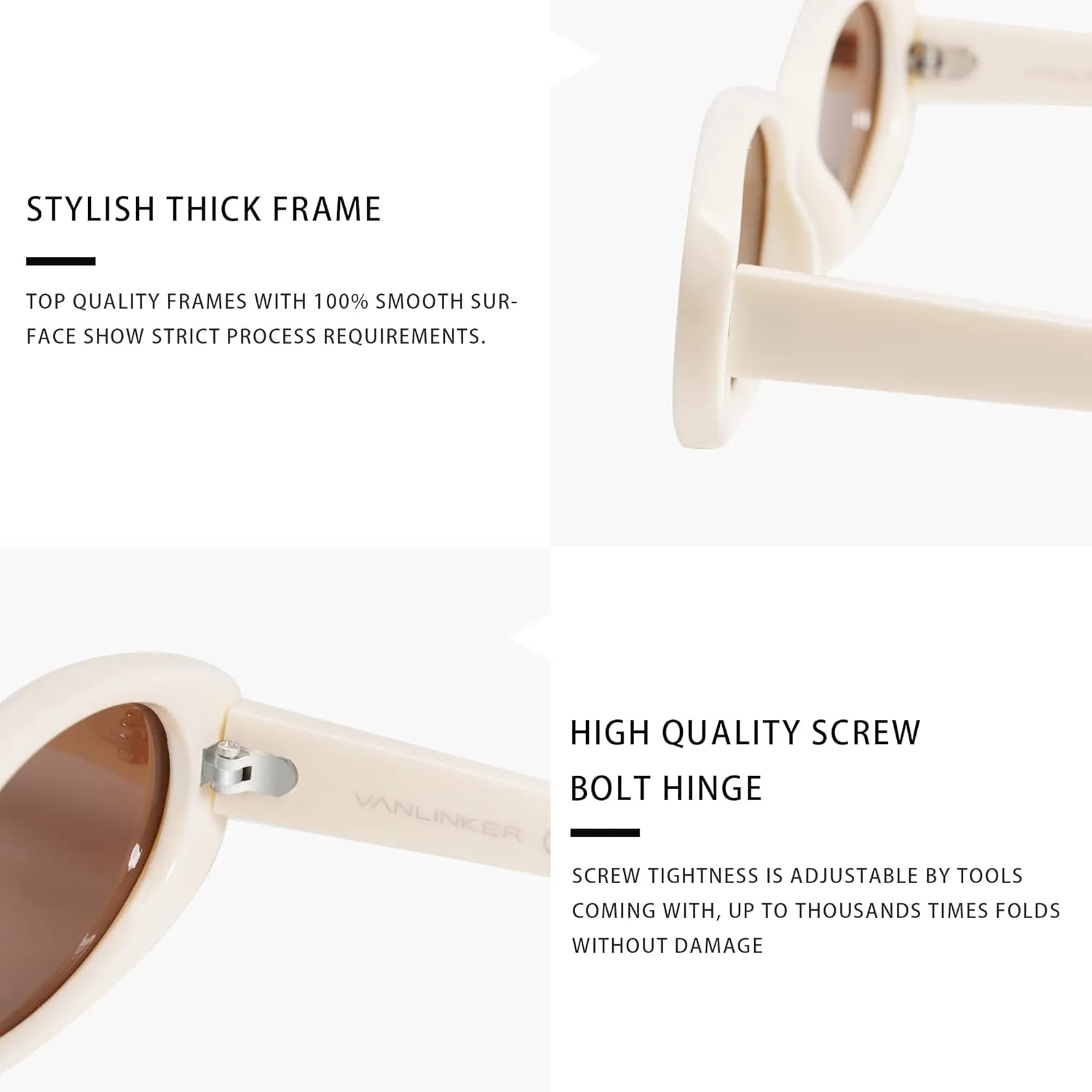 VANLINKER Polarized Retro Oval Sunglasses for Women and Men Small 90s Style VL9580